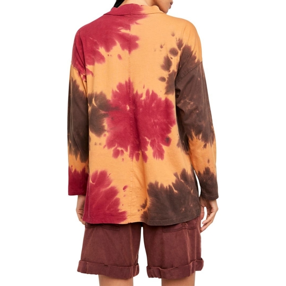 Free People Tie Dye Cotton Tunic Long Sleeve T-Shirt, S Brown Red Go… - Picture 3 of 11